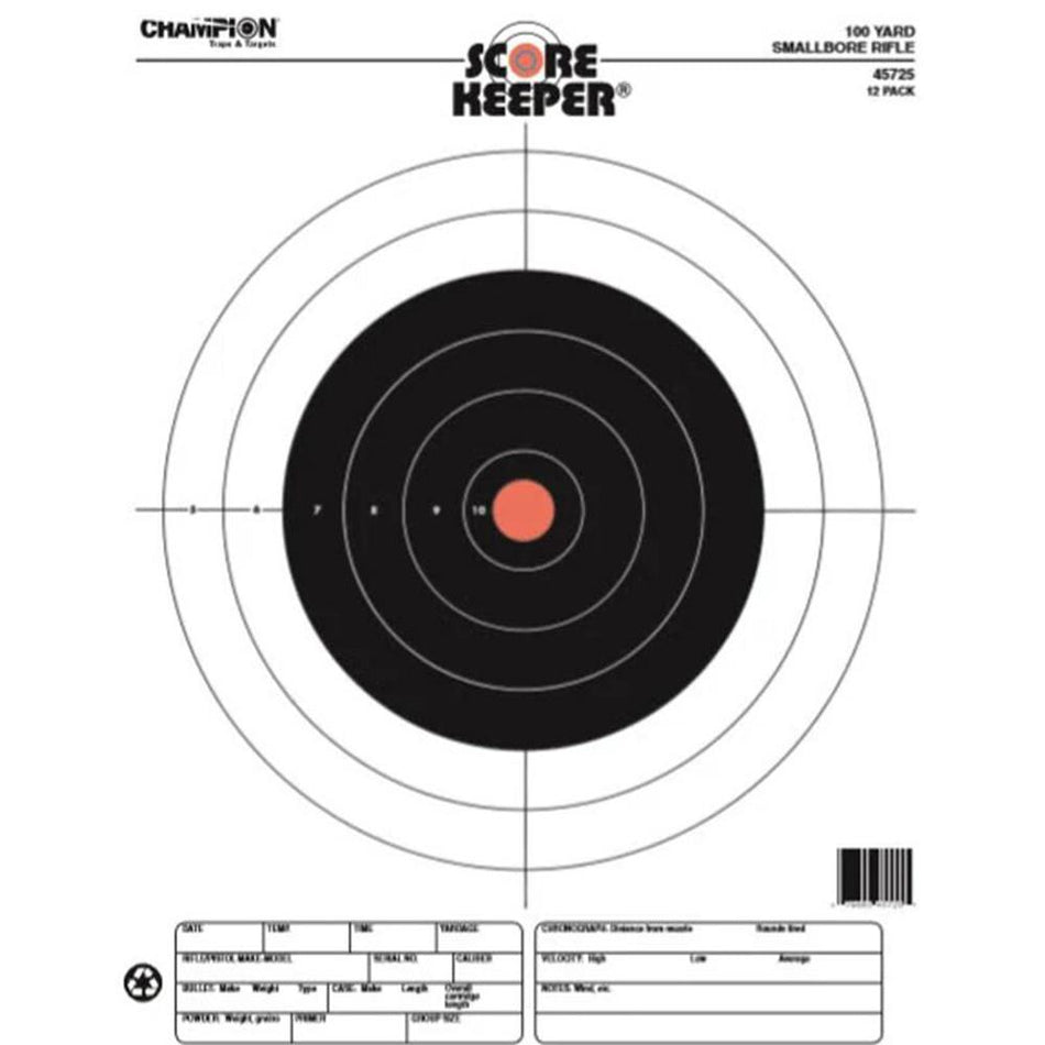 Champion Score Keeper Fluorescent Orange Bull 100 Yard Small Bore Rifle Targets 12ct