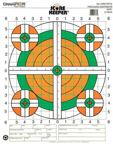 Champion Fluorescent Scorekeeper 100 Yard Rifle Sight-In Targets - 100/Pack