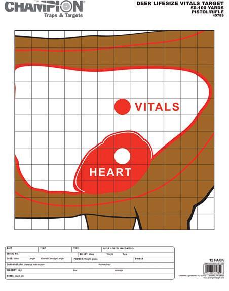Champion Deer Vitals Animal Paper Shooting Targets (12/Pack)
