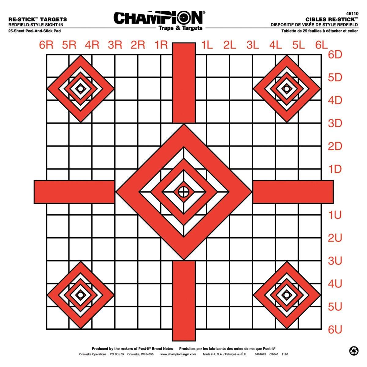 Champion ReStick Targets Redfield Precision Sight-In 16" x 15.75" 25-Pack
