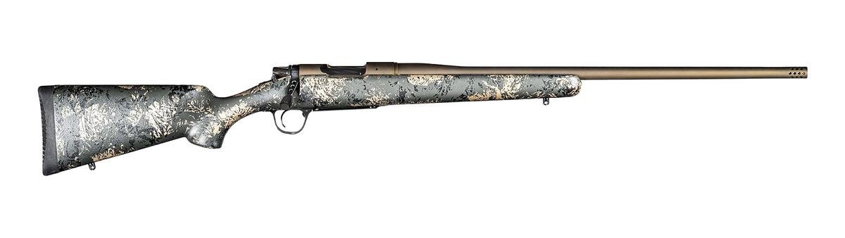 Christensen Arms Mesa FFT Titanium Full Size 25 Creedmoor Rifle - Burnt Bronze Cerakote, Carbon Fiber Stock w/Green & Tan Accents