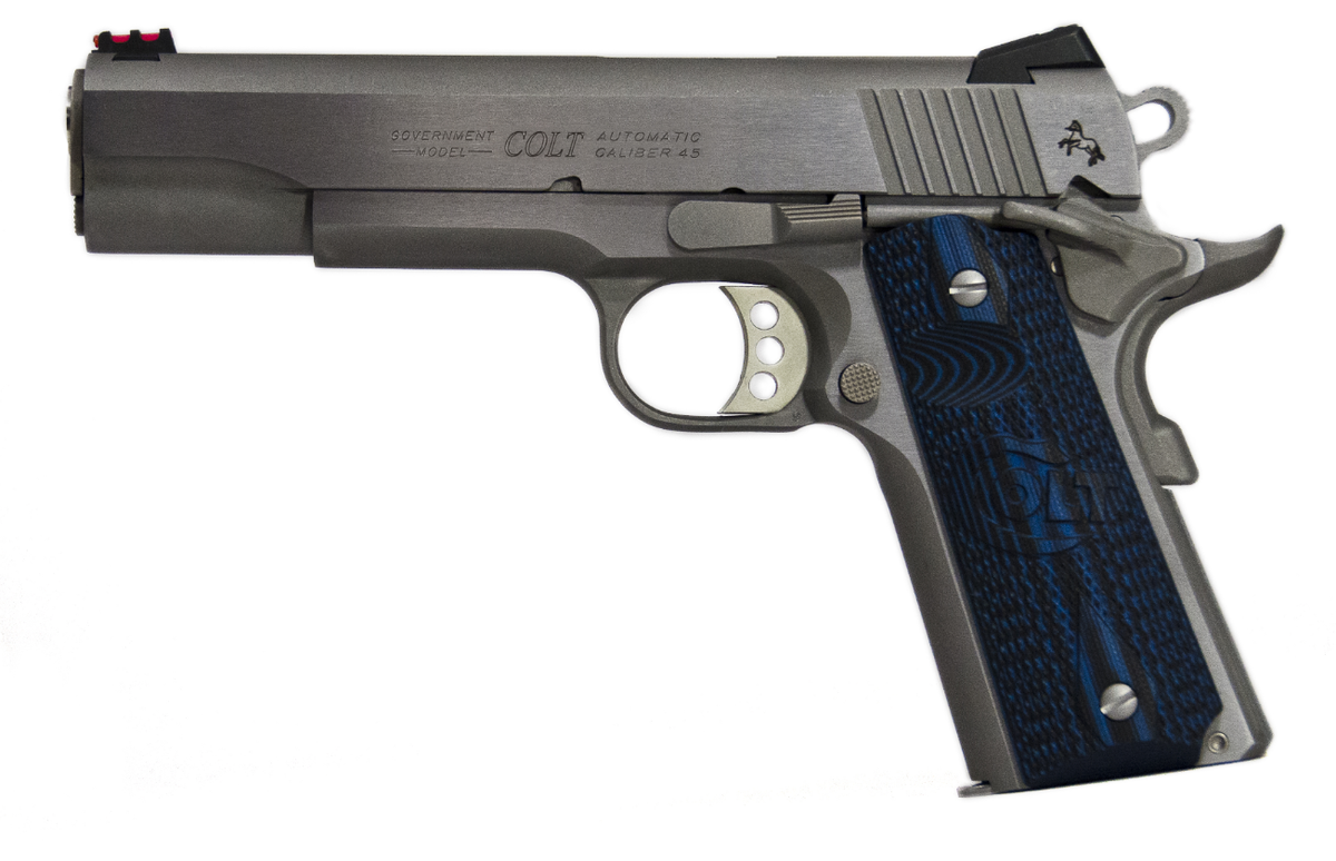 Colt O1073CCS Competition Government .38 Super 9+1 5-Inch Stainless National Match Barrel Pistol, Blue G10 Grips