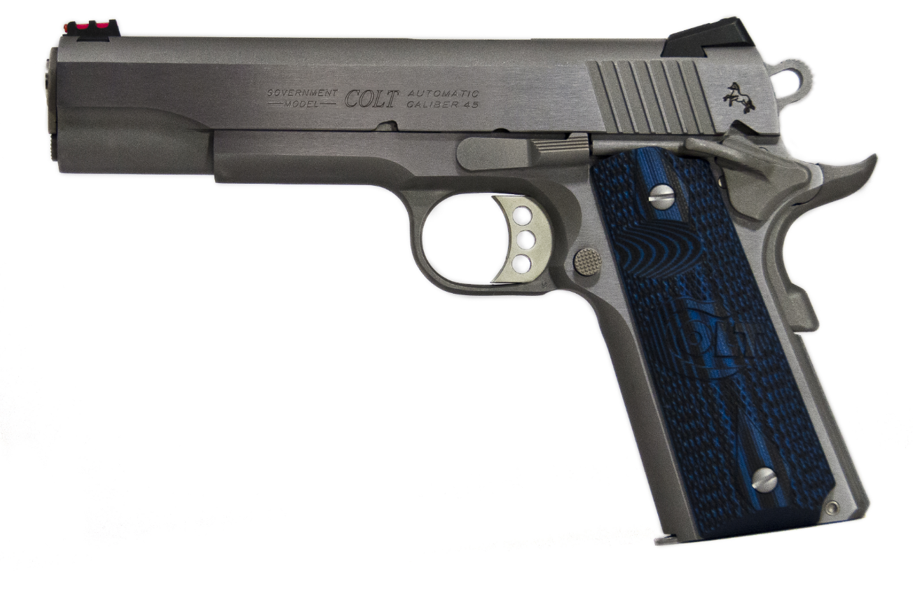 Colt O1073CCS Competition Government .38 Super 9+1 5-Inch Stainless National Match Barrel Pistol, Blue G10 Grips