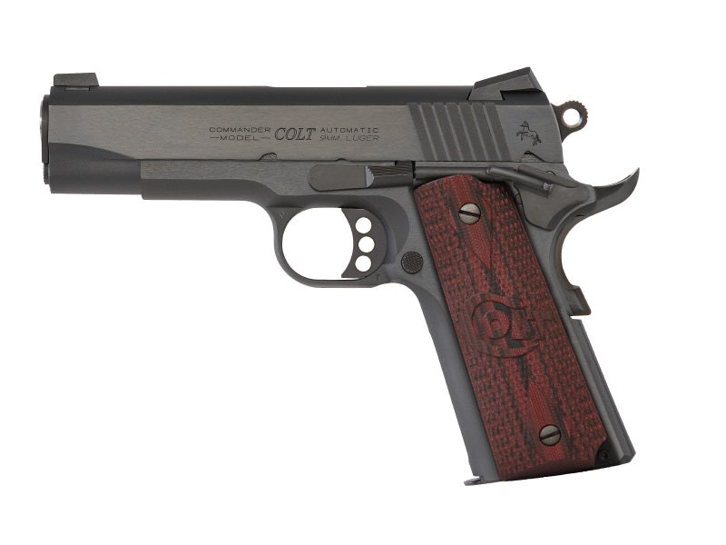 Colt O4943XE Commander Combat .38 Super 9+1 4.25in Stainless Barrel, Blued Slide, Black Cherry G10 Grips