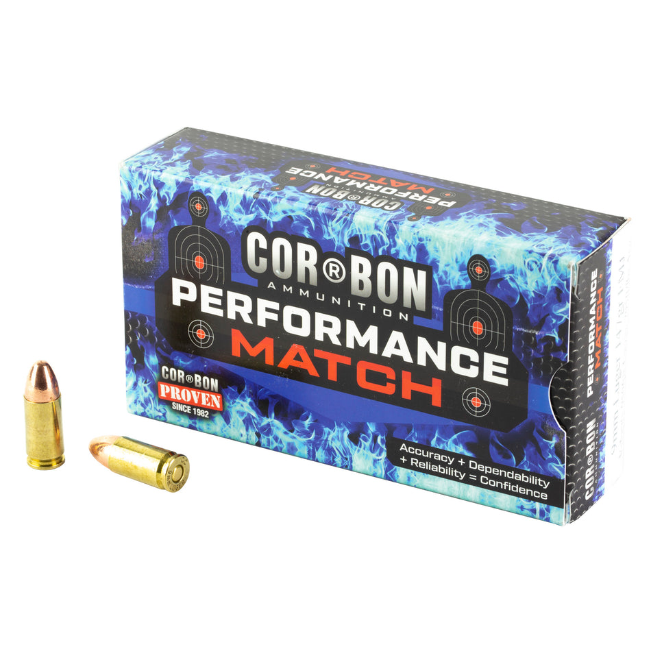 Cor-Bon 9mm Luger/Parabellum PM09147 Performance Match Full Metal Jacket FMJ 147 Grain