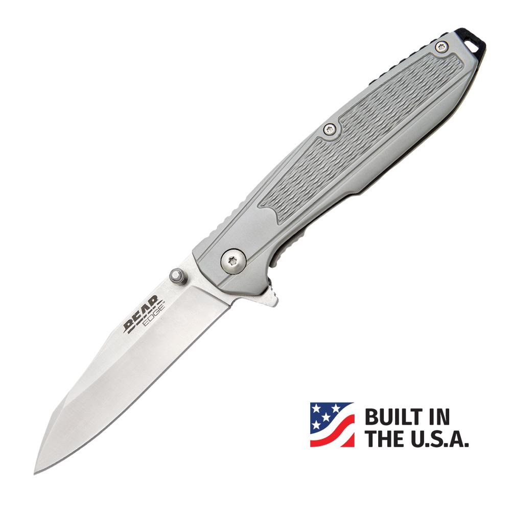 Bear & Son 440 Stainless Frame Lock Folder 3.25" Reverse Tanto Blade Grey with Ball Bearing Washers