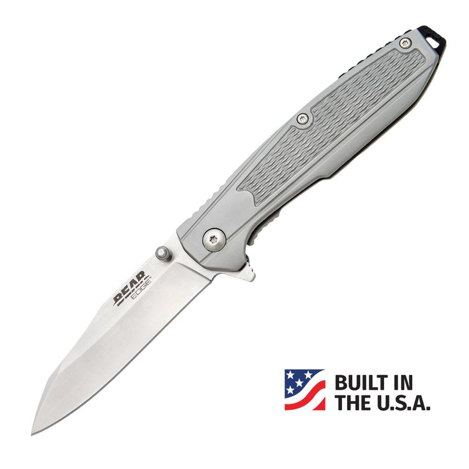 Bear & Son 440 Stainless Frame Lock Folder 3.25" Reverse Tanto Blade Grey with Ball Bearing Washers