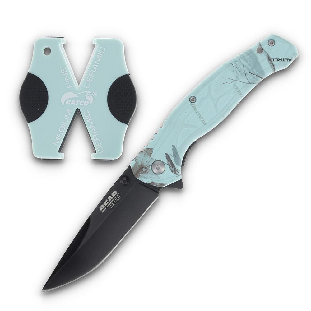 Bear & Son Brisk 2.0 Folding Knife with Sharpener Drop Point Blade Teal Camo