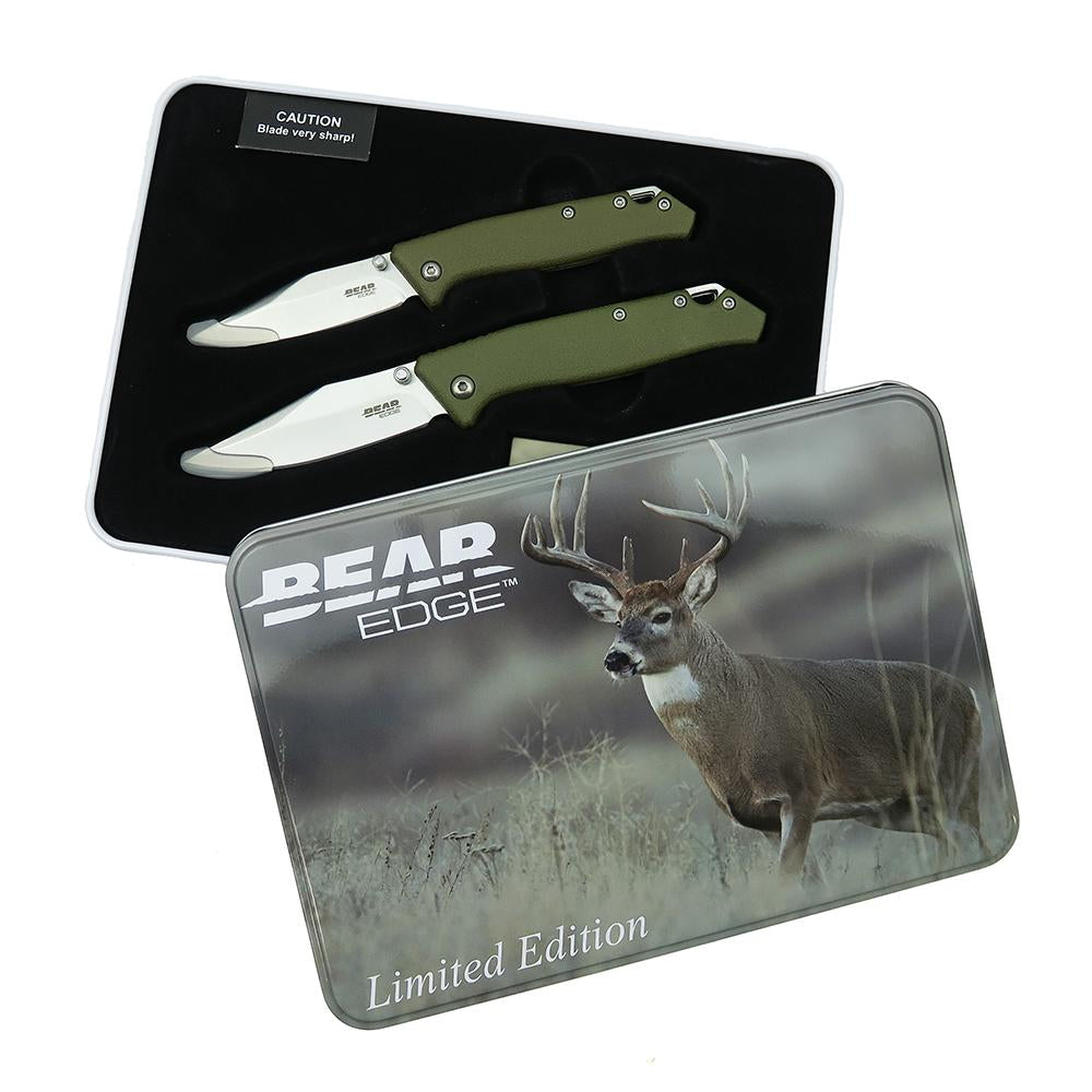 Bear & Son Limited Edition OD Green Two Folding Knife Set in Gift Tin