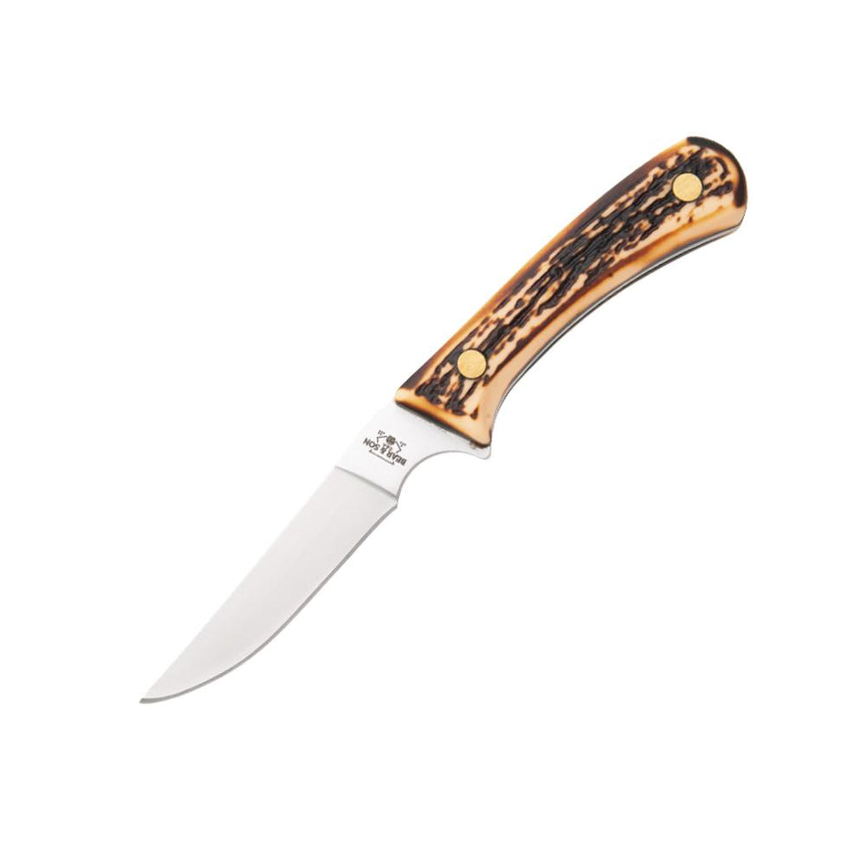 Bear & Son Bird and Trout Fixed Knife 3 Inch Clip Point Stag Delrin Leather Sheath