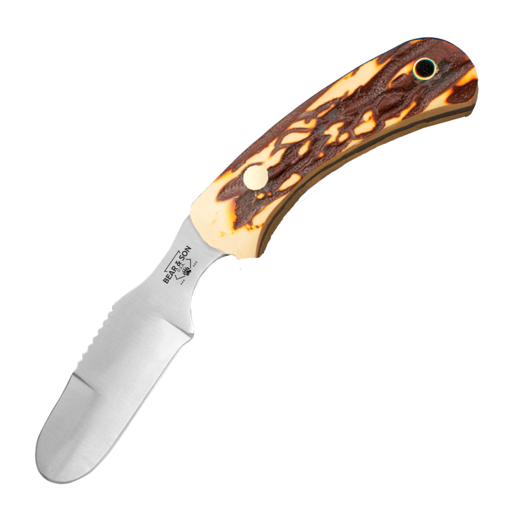 Bear & Son SD43 Ergonomic Skinner Knife with Stag Delrin Handle 6-1/2"
