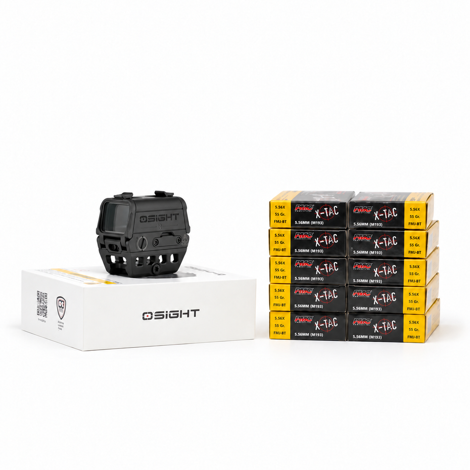 Osight R 2 MOA Dot/65 MOA Circle Multi-Reticle Rifle Optic + PMC 556 55gr 200ct
