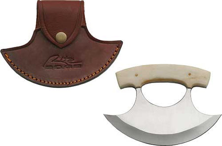 Rite Edge 6" Ulu Knife Bone Handle with Leather Sheath