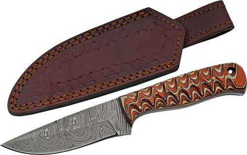 Rite Edge 4" Damascus Hunter Knife Red Twisted Wood Handle with Sheath