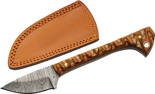 Rite Edge 6.5" Brown Caping Fixed Blade Knife with Leather Sheath