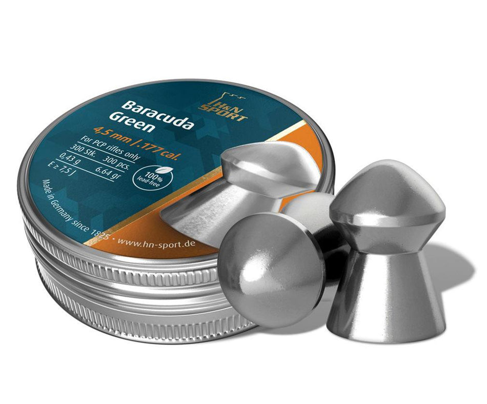 H&N Baracuda Green Lead-Free .177 Caliber Airgun Pellets 300/ct