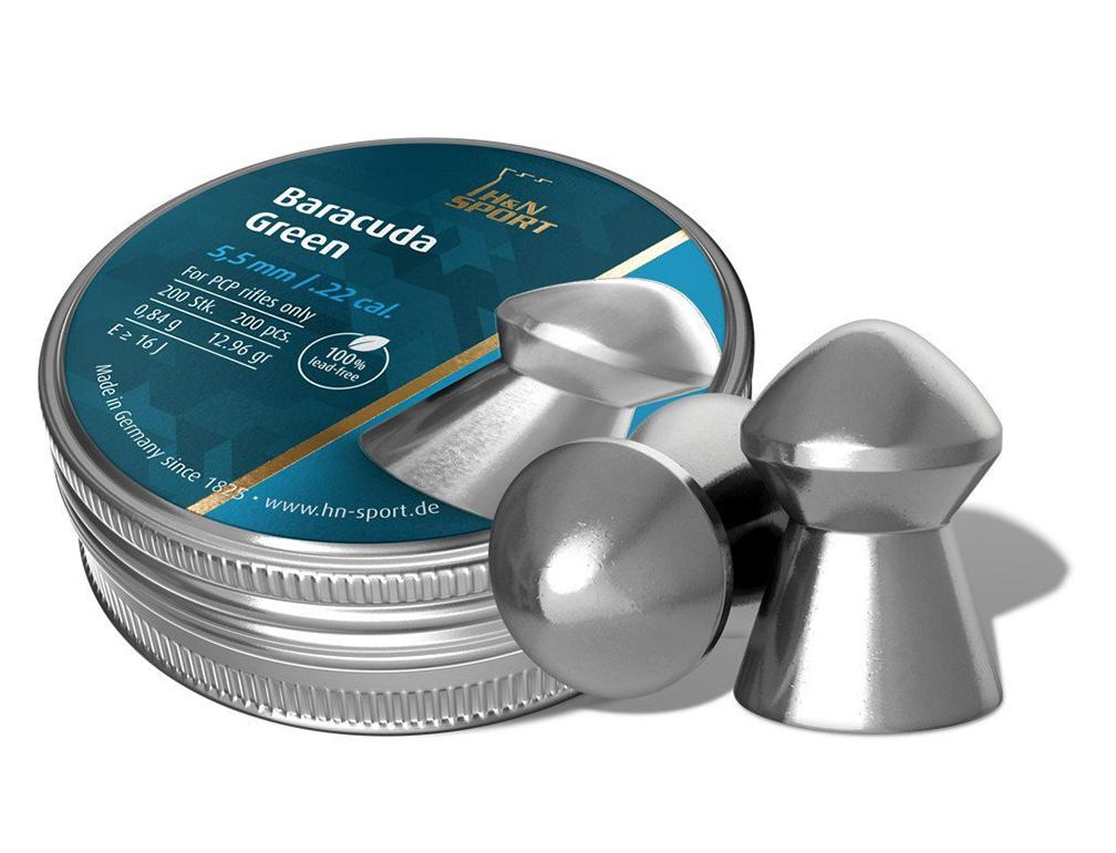 H&N Baracuda Green .22 Caliber Lead-Free Airgun Pellets 12.65gr 200/ct