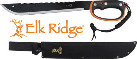 Elk Ridge 21.5" Blade Machete with Sheath, D-Handle, Black/SS