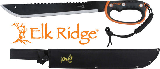 Elk Ridge 21.5" Blade Machete with Sheath, D-Handle, Black/SS