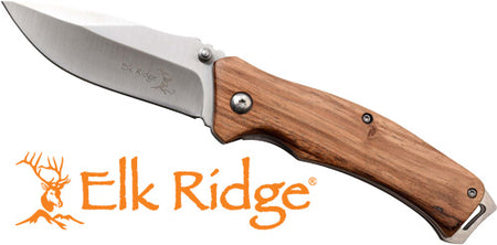 Elk Ridge Traverse 3.1" Drop Point Folder, Zebra Wood Handle, SS Blade