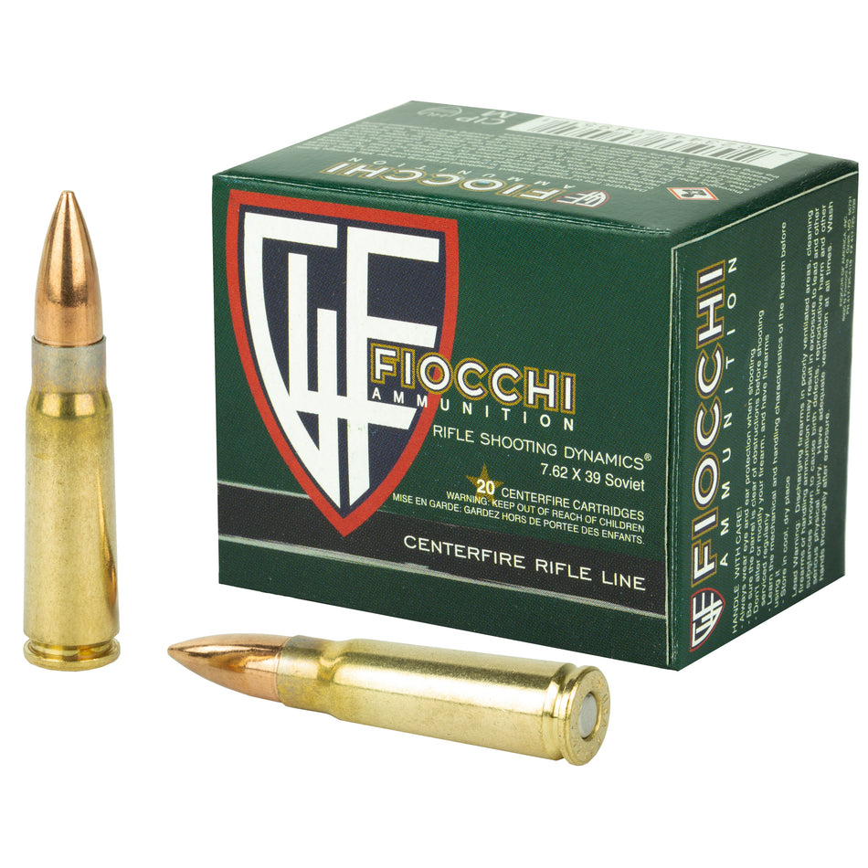 Fiocchi 7.62x39mm Rifle Ammo Training Dynamics Full Metal Jacket FMJ 124 grain 