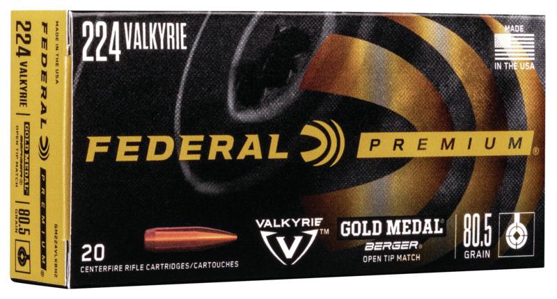 Federal Premium Gold Medal Berger Ammunition 224 Valkyrie 80.5 Grain Berger Open Tip Match