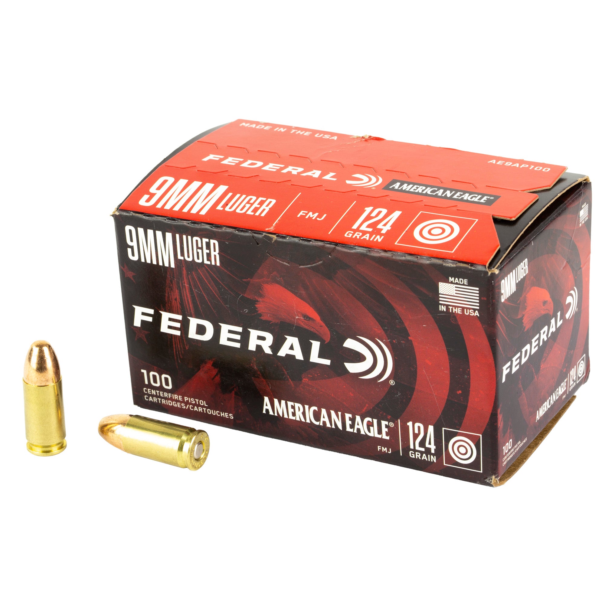 American Eagle 9mm Luger/Parabellum AE9AP100 604544689341 Full Metal Jacket FMJ 124 Grain