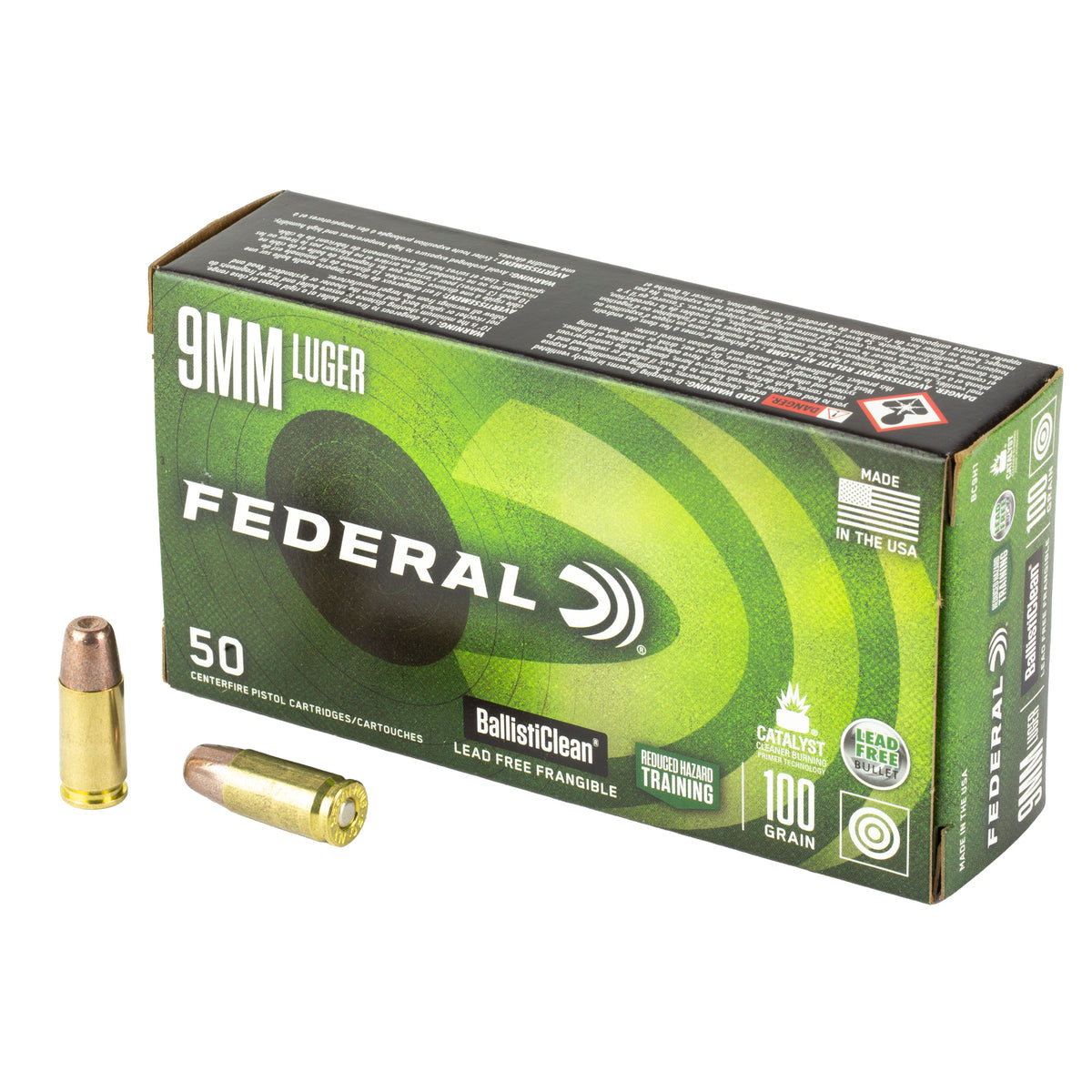 American Eagle 9mm Luger/Parabellum BC9H1 BallistiClean Reduced Hazard Training Lead-Free Frangible 100 Grain