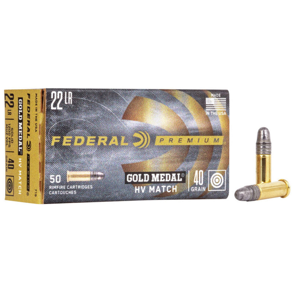 Federal .22 Long Rifle Rimefire Ammo Gold Medal HV Match Solid Solid 40 grain 