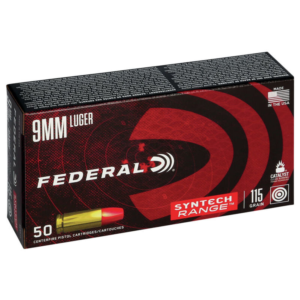 Federal 9mm Luger / Parabellum Handgun Ammo Syntech Range Total Synthetic Jacket Solid 115 grain 