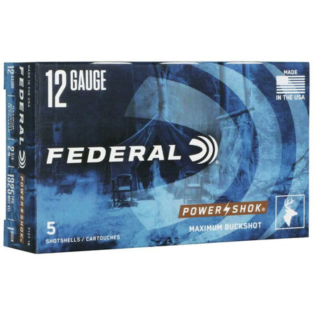 Federal 12 Gauge Shotgun Shells Power-Shok Maximum Buckshot 16 Pellets #1 Buck 1-3/5 oz 2.75 in