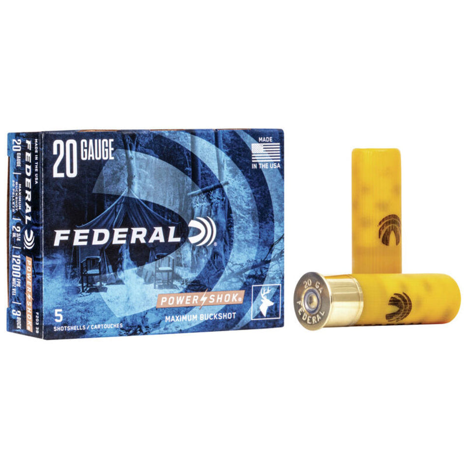 Federal 20 Gauge F2033B Power-Shok Magnum 2.75" 1oz 3 Buck Shot