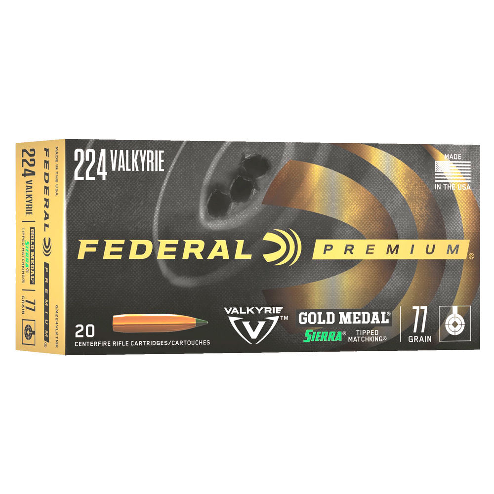Federal .224 Valkyrie Rifle Ammo Gold Medal Sierra MatchKing Tipped MatchKing PolyTip 77 grain 
