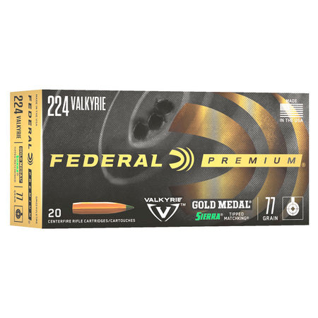 Federal .224 Valkyrie Rifle Ammo Gold Medal Sierra MatchKing Tipped MatchKing PolyTip 77 grain 
