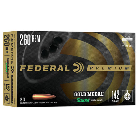 Federal .260 Remington Rifle Ammo Gold Medal Sierra MatchKing Boat Tail Hollow Point BTHP 142 grain 