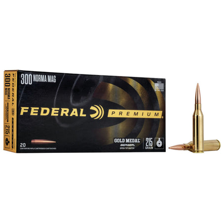 Federal .300 Norma Mag Rifle Ammo Premium Gold Medal Berger Hybrid Open Tip Match OTM 215 grain 
