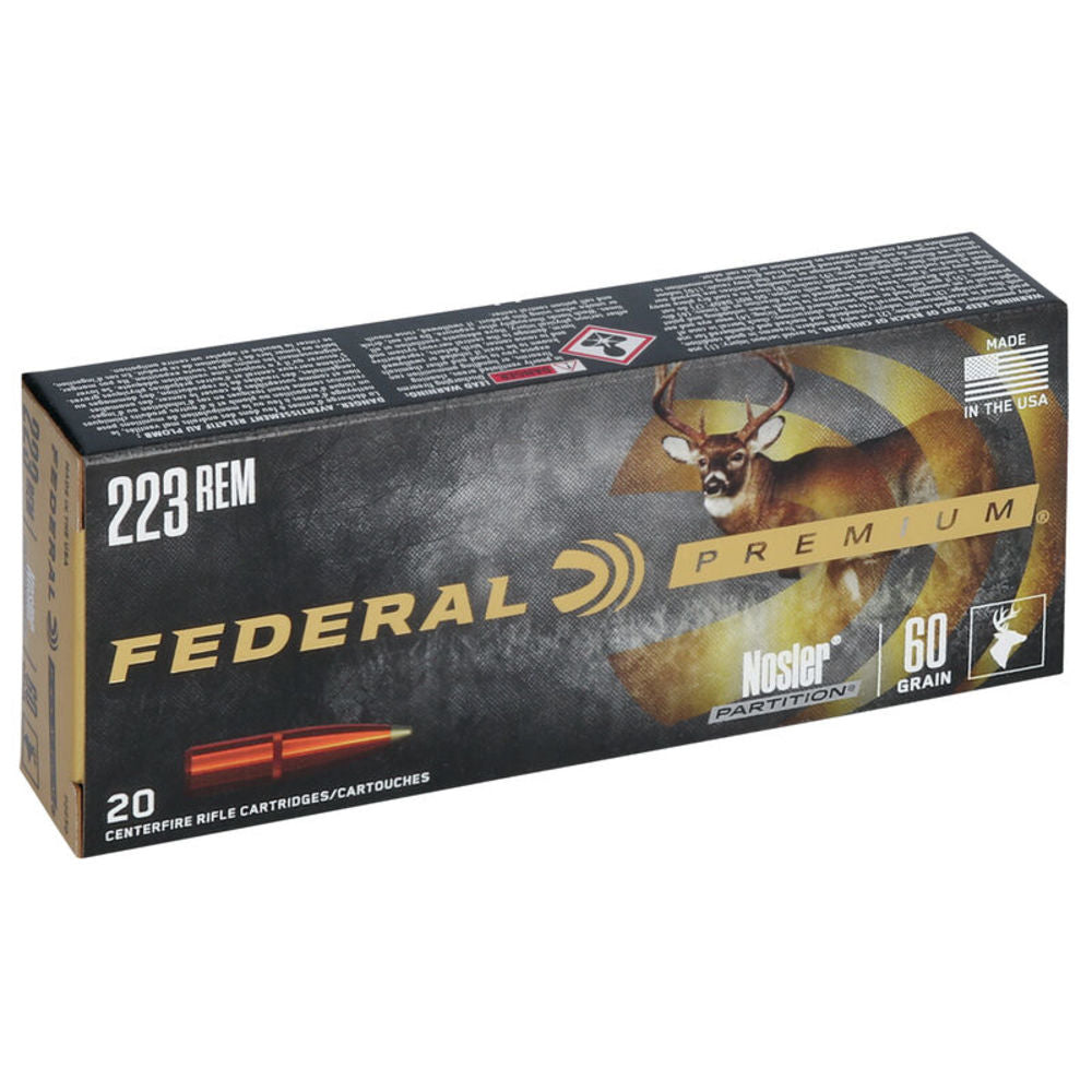 Federal .223 Remington Rifle Ammo Vital-Shok Nosler Partition JSP 60 grain 