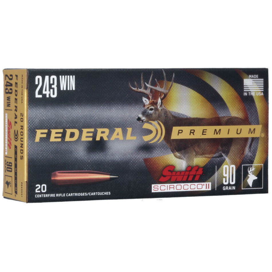 Federal .243 Winchester Rifle Ammo Swift Scirocco II Polymer Tip PolyTip 90 grain 