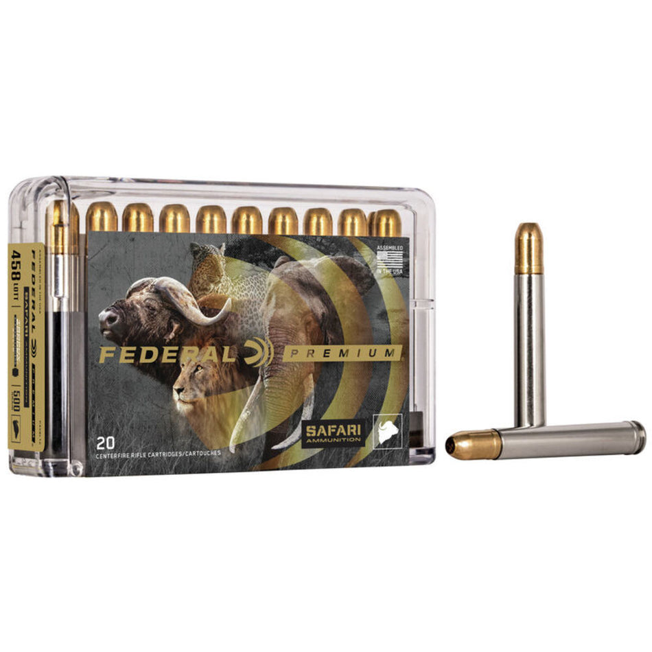 Federal .458 Lott Rifle Ammo Cape-Shok Trophy Bonded Sledgehammer Solid FMJ 500 grain 