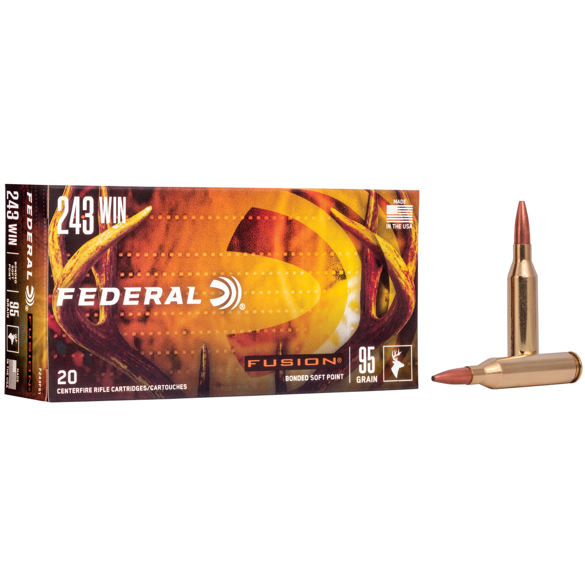 Federal .243 Winchester F243FS1 Boat Tail Fusion Soft Point FSP 95 Grain