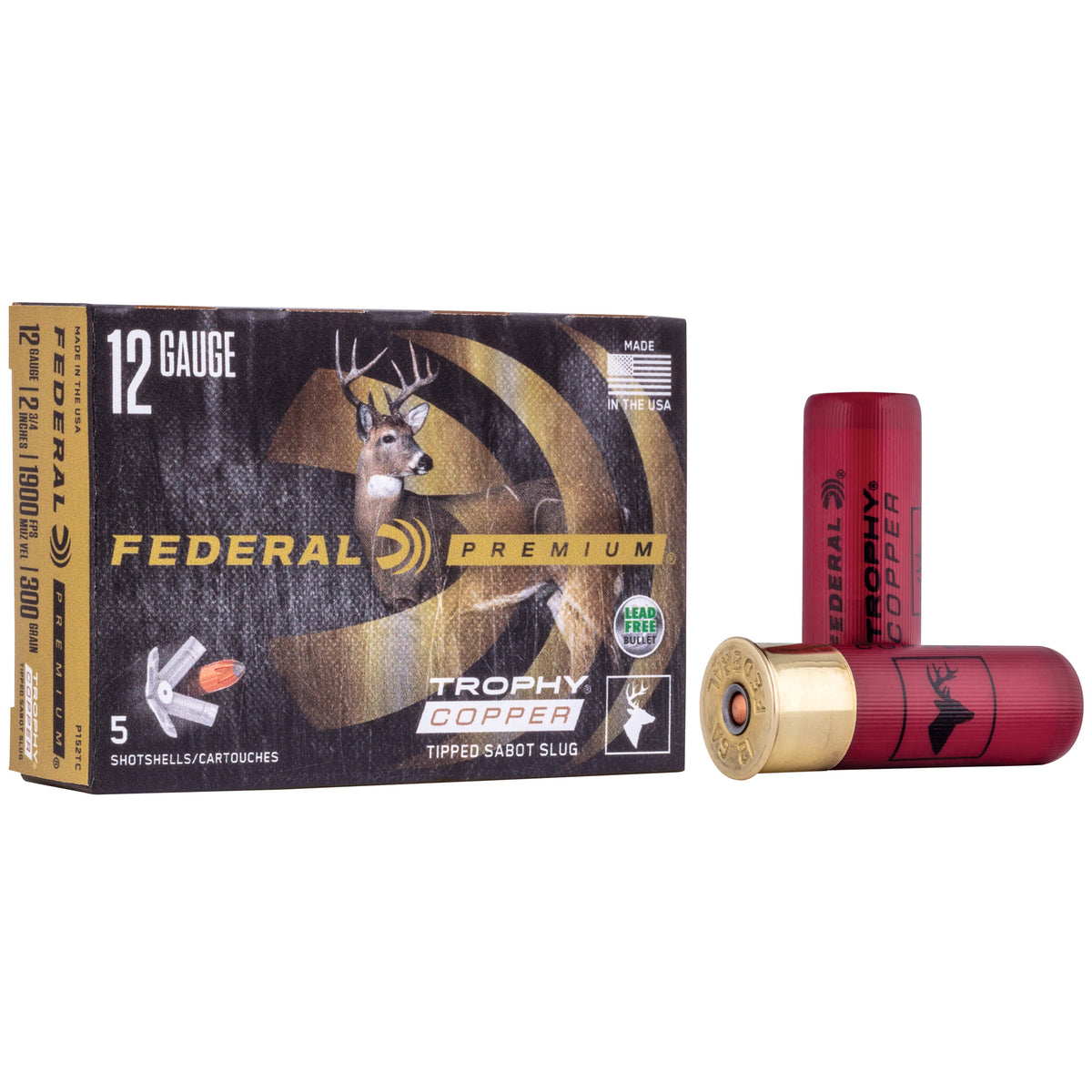 Federal 12 Gauge Shotgun Shells Premium Trophy Copper Vital-Shok Trophy Copper Tipped Sabot Slug Slug 2/3 oz 2.75 in