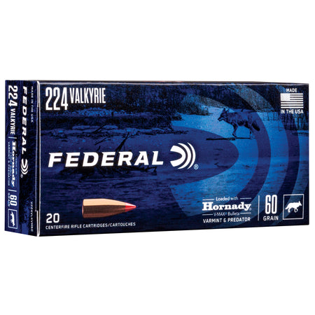 Federal .224 Valkyrie V224VLKVM60 Varmint & Predator Hornady V-Max 60 Grain
