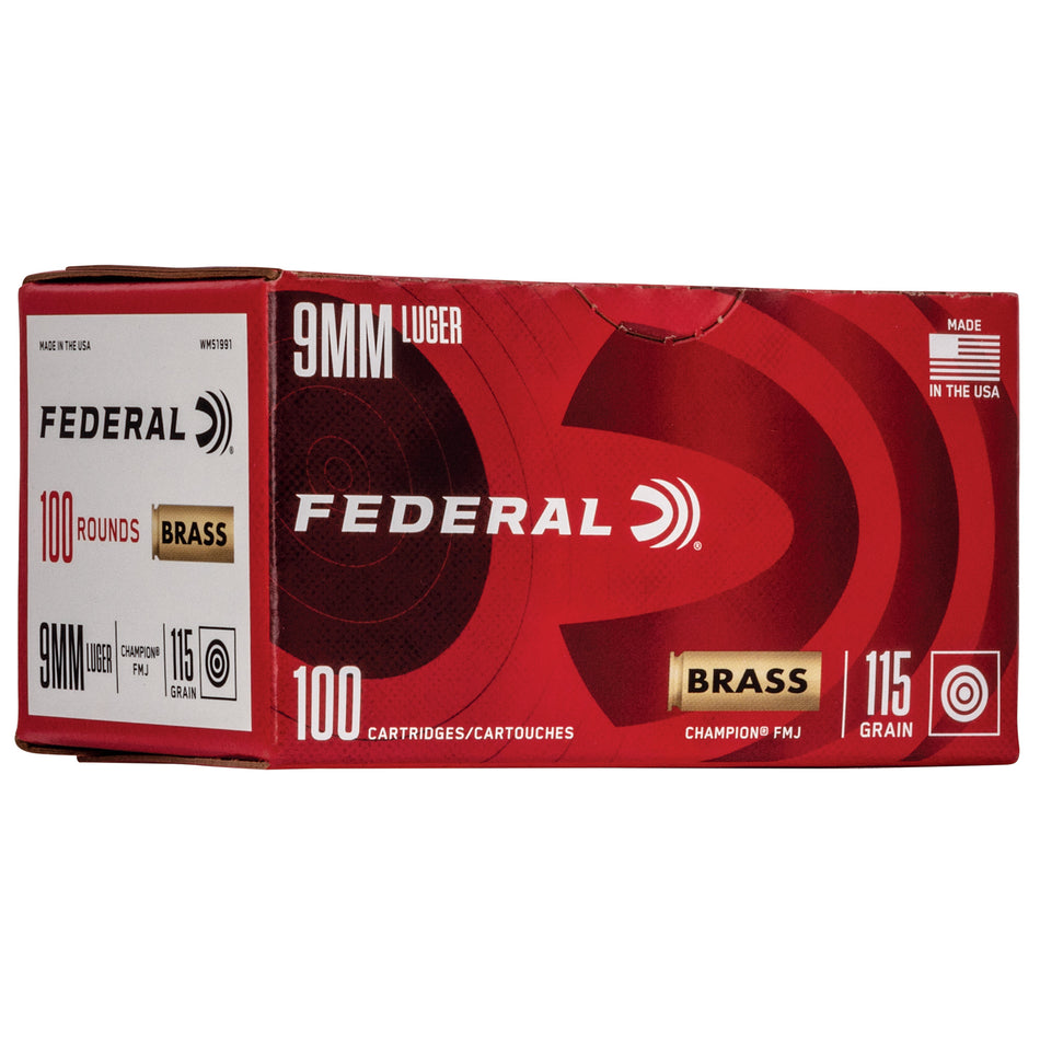 Federal 9mm Luger/Parabellum WM51991 Champion Training Full Metal Jacket FMJ 115 Grain