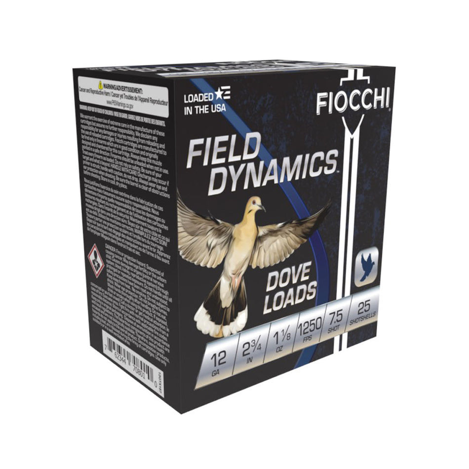 Fiocchi 12 Gauge 12GTX187 Field Dynamics Dove & Quail 2.75" 1-1/8oz 7.5 Shot