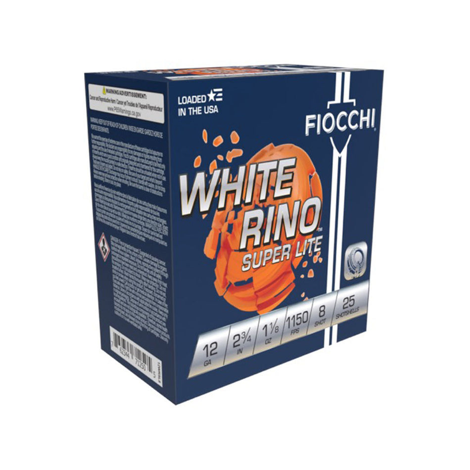 Fiocchi 12 Gauge 12WRSL8 Exacta Target White Rino Super Light 2.75" 1-1/8oz 8 Shot