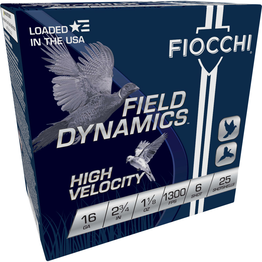 Fiocchi 16 Gauge 16HV6 Field Dynamics High Velocity 2.75" 1-1/8oz 6 Shot