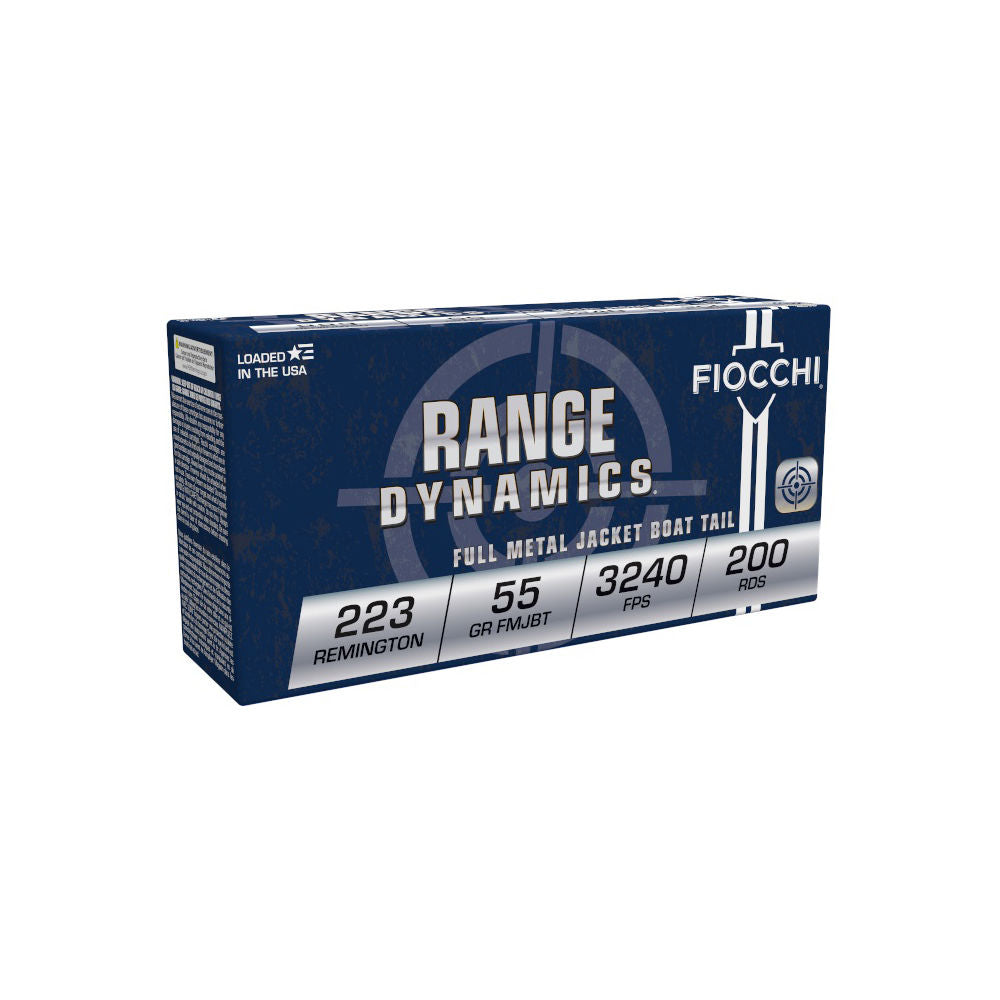 Fiocchi .223 Remington Rifle Ammo Range Dynamics Full Metal Jacket Boat Tail FMJ 55 grain 