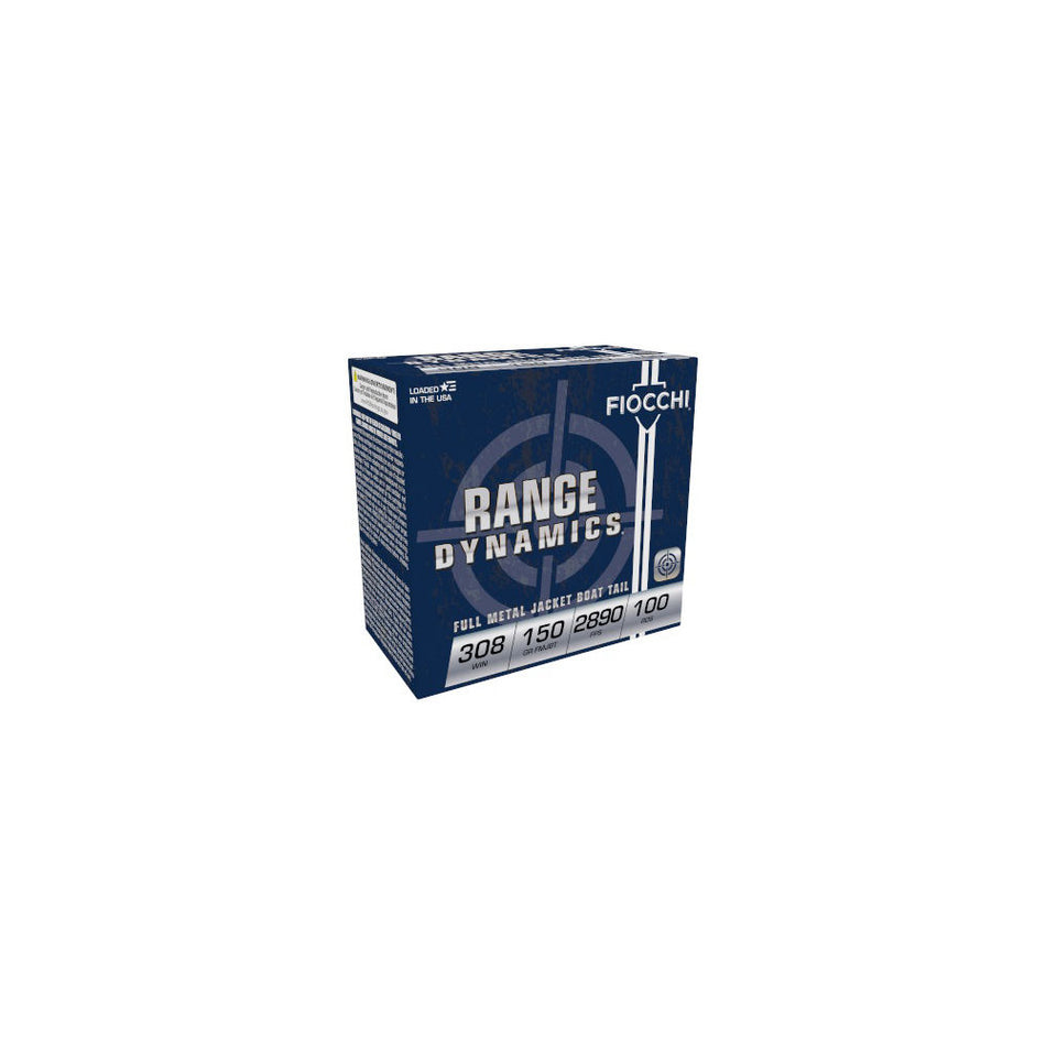 Fiocchi .308 Win / 7.62x51mm Rifle Ammo Range Dynamics Full Metal Jacket Boat Tail FMJ 150 grain 