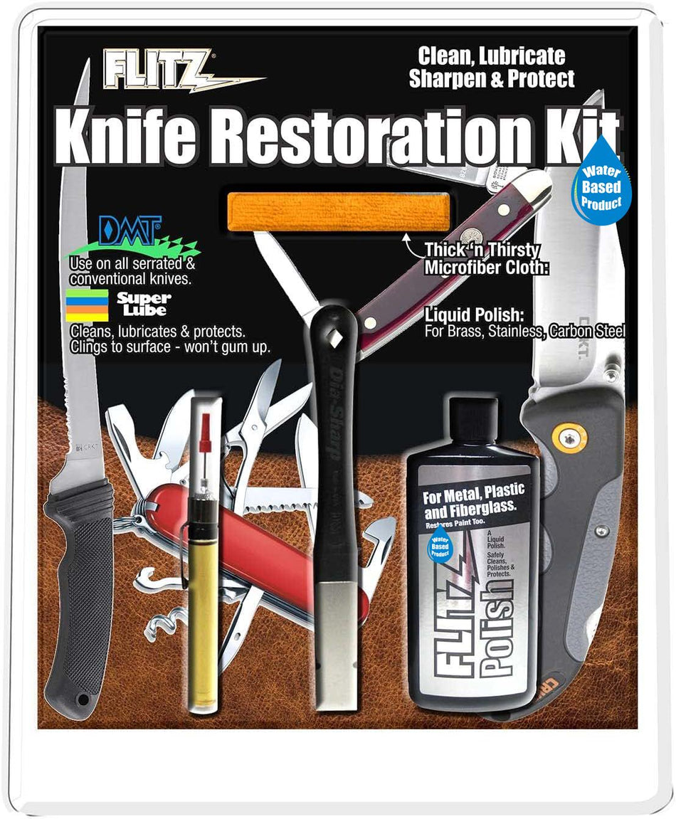 Flitz Knife Restoration Kit with Polish Cloth Sharpener and Oil