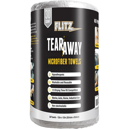 Flitz 12"x12" Premium Tear-Away Microfiber Towel Rolls 30 ct